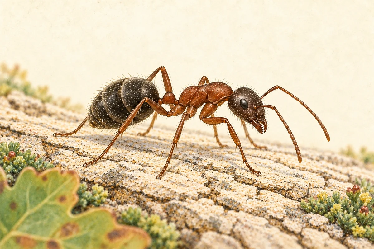 Field-guide illustration of a velvety tree ant